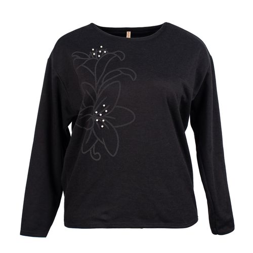Blusa Feminina Cativa Plus Size Moletom com Pérolas Preto