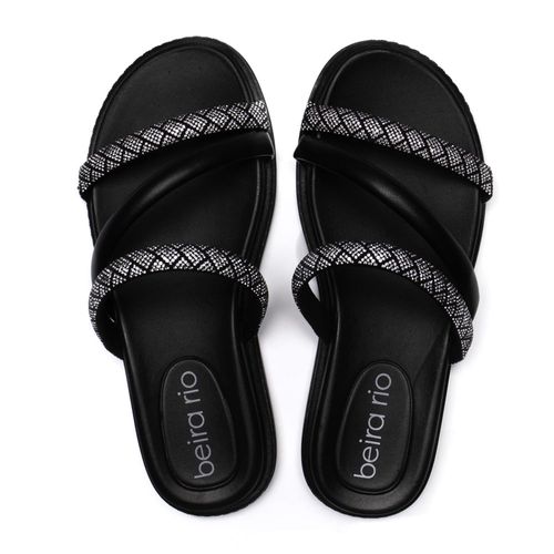 Chinelo Feminino Beira Rio Flatform Tiras com Strass Preto