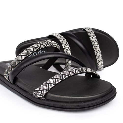 Chinelo Feminino Beira Rio Flatform Tiras com Strass Preto