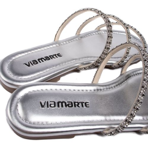 Rasteira Feminina Via Marte Tiras com Strass Prata