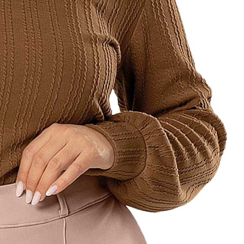 Blusão Feminino Cativa Plus Size Textura de Tricô Caramelo