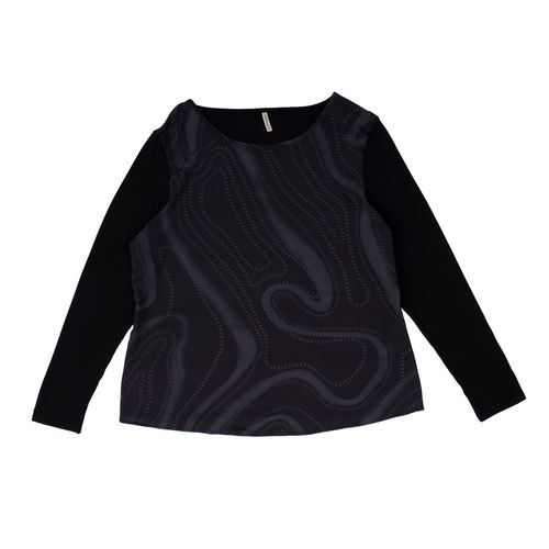 Blusa Feminina Habana Plus Size Manga Longa Estampada Preto