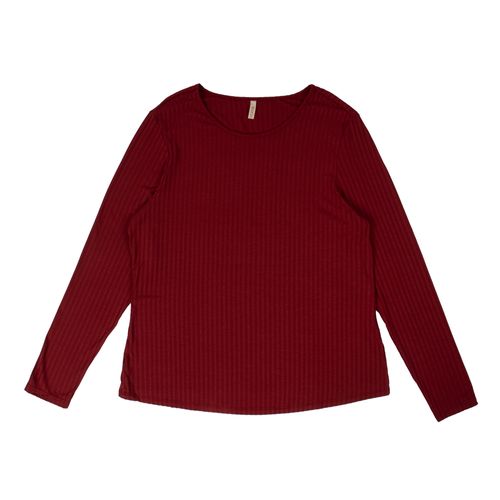 Blusa Feminina Cativa Plus Size Manga Longa Canelada Bordô