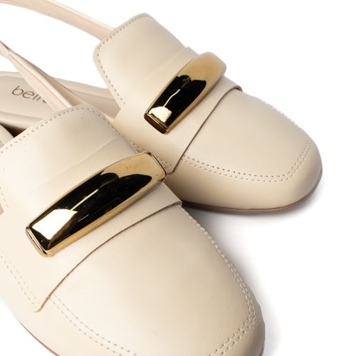 Mule Beira Rio Napa Turim com Adereço Dourado Bege Claro