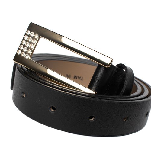Cinto Feminino Dakota de Couro Fivela com Pedrarias Preto