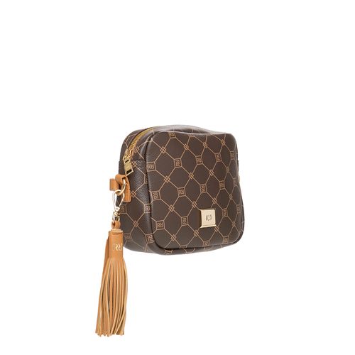 Mini Bolsa Feminina Rafitthy Monograma Marrom/Caramelo