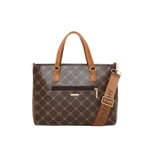 Bolsa Feminina Rafitthy de Mão Transversal Monograma Marrom/Caramelo
