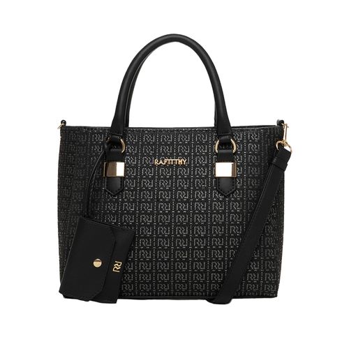 Bolsa Feminina Rafitthy Estampada Tote Texturizada Preto