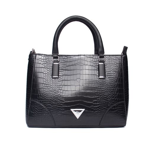 Bolsa Feminina Rafitthy Transversal Média Detalhe Croco Preto