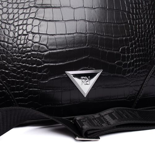 Bolsa Feminina Rafitthy Transversal Média Detalhe Croco Preto