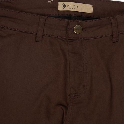 Calça de Sarja Masculina Pitt Slim Fit Alfaiataria Marrom Escuro