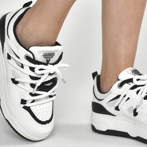 Tênis Feminino Via Marte Street Cadarço Duplo Branco/Preto