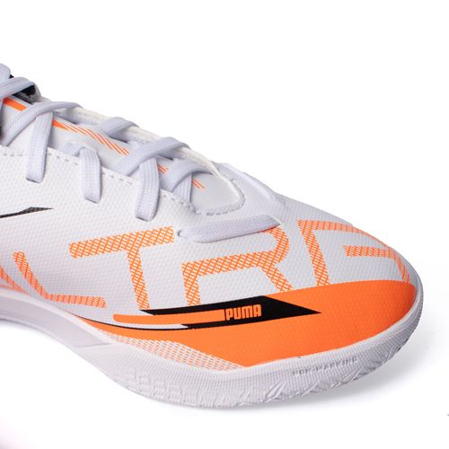 Chuteira Futsal Infantil Puma Ultra 5 Play It Branco/Laranja