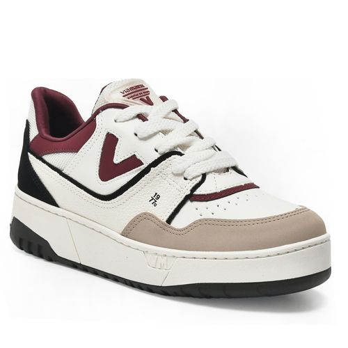 Tênis Feminino Via Marte Casual com Recortes Off White/Bordô