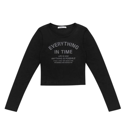 Blusa Feminina Rovitex Manga Longa Com Brilho Preto