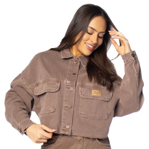 Jaqueta Jeans Feminina Max Denim Cropped Marrom