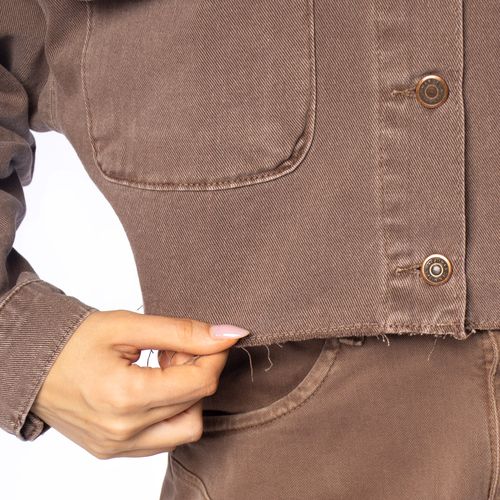 Jaqueta Jeans Feminina Max Denim Cropped Marrom