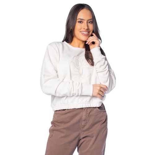 Moletom Feminino Momentus Estampa Bordada Linho Bege Claro