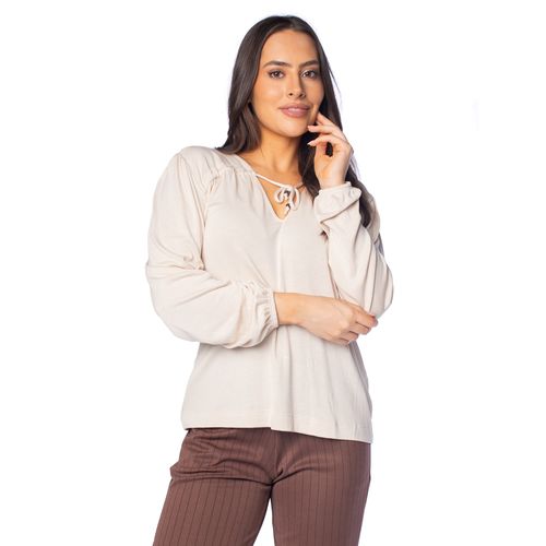Blusa Feminina Rovitex Manga Longa Decote V com Amarração