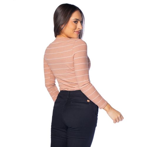 Blusa Feminina Habana Canelada com Listras Bege