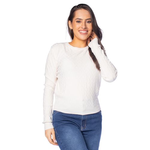 Blusa Feminina Facinelli Tricot Corações Off White
