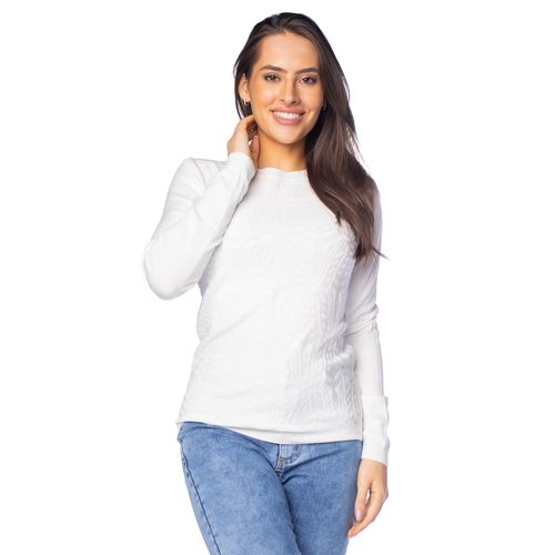 Blusa Feminina Facinelli Tricot Padronagem Folhas Off White