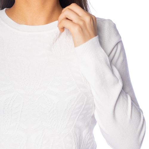 Blusa Feminina Facinelli Tricot Padronagem Folhas Off White