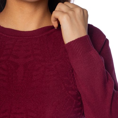 Blusa Feminina Facinelli Tricot Padronagem Folhas Bordô