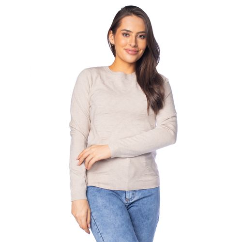 Blusa Feminina Facinelli Tricot Padronagem Geométrica Bege Claro