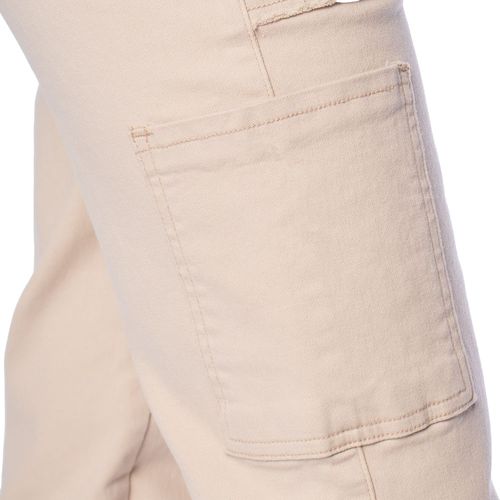 Calça Sarja Feminina Max Denim Wide Leg Bolsos Cargo Bege