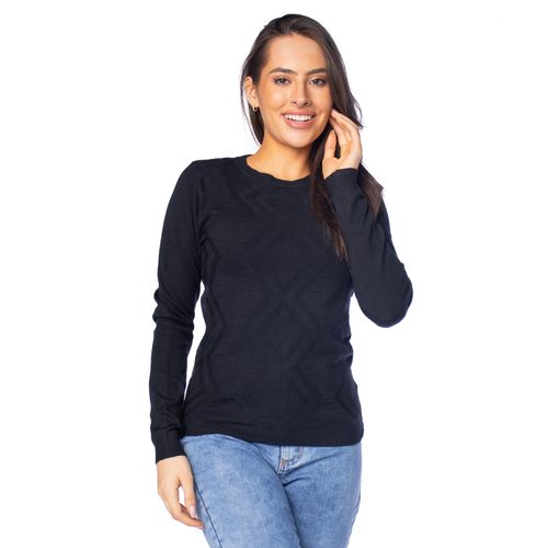 Blusa Feminina Facinelli Tricot Padronagem Geométrica Preto