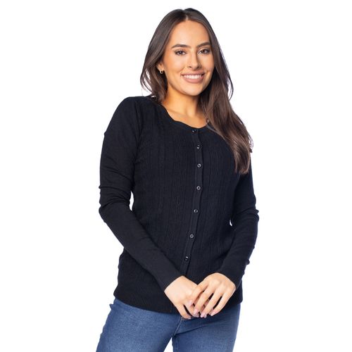 Casaco Feminino Facinelli Botões Texturizado Preto