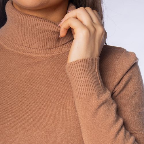 Blusa Feminina Facinelli Tricot com Gola Alta Lisa Caramelo