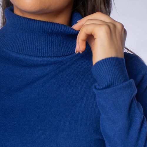 Blusa Feminina Facinelli Tricot com Gola Alta Lisa Azul