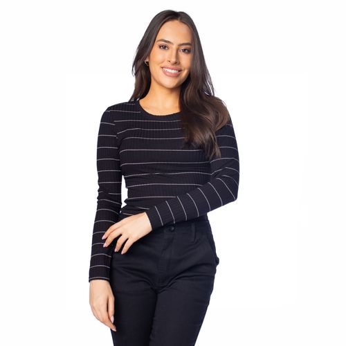 Blusa Feminina Habana Canelada com Listras Preto