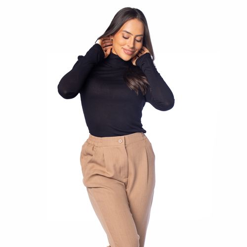 Blusa Feminina Rovitex Manga Longa Gola Alta Preto