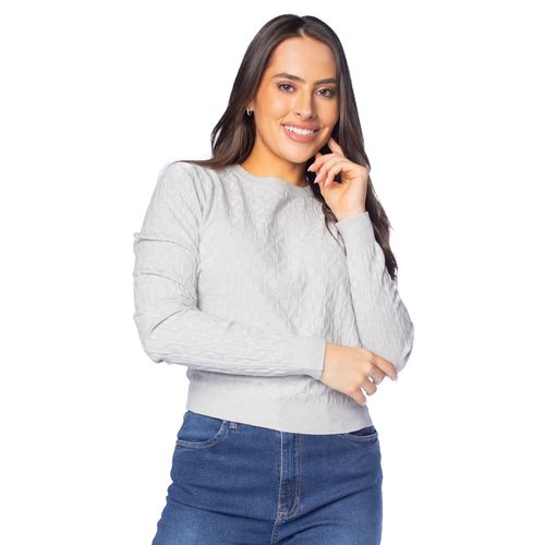 Blusa Feminina Facinelli Tricot Corações Cinza Claro