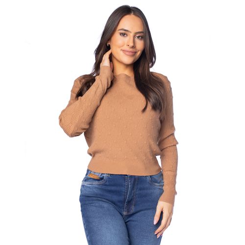 Blusa Feminina Facinelli Tricot Textura Padronizada Caramelo