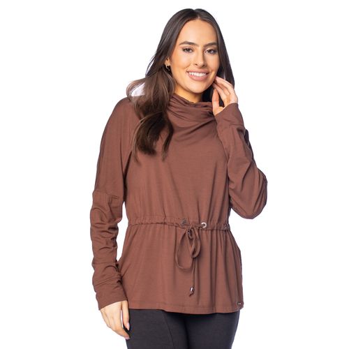 Blusa Feminina Olho Fatal Laço Gola Alta Marrom
