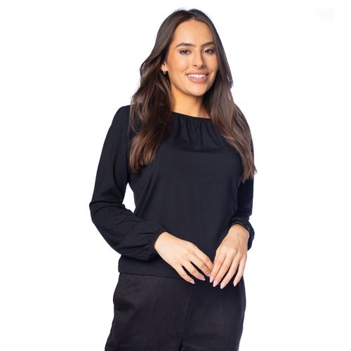 Blusa Feminina Olho Fatal com Elástico nos Punhos Preto