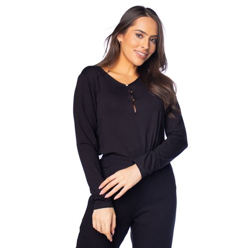 Blusa Feminina Rovitex Decote com Botões Preto
