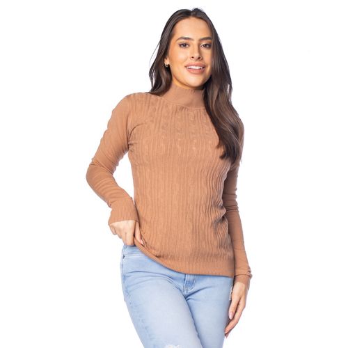 Blusa Feminina Facinelli Tricot Gola Média Textura Caramelo