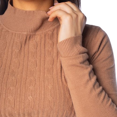 Blusa Feminina Facinelli Tricot Gola Média Textura Caramelo