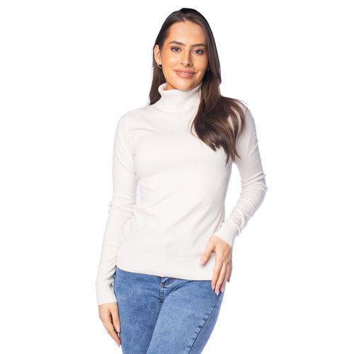 Blusa Feminina Facinelli Tricot com Gola Alta Lisa Off White