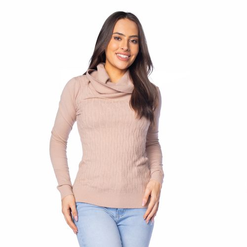 Blusa Feminina Facinelli Tricot Texturizada  Gola Alta Caqui