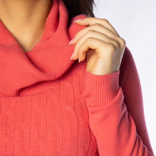 Blusa Feminina Facinelli Tricot Texturizada  Gola Alta Coral