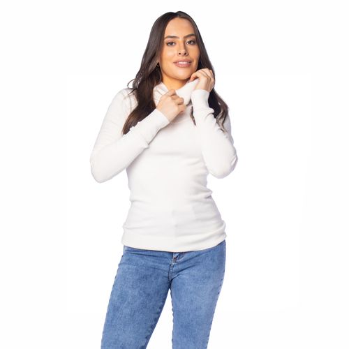 Blusa Feminina Facinelli Tricot Básica  Gola Alta Off White