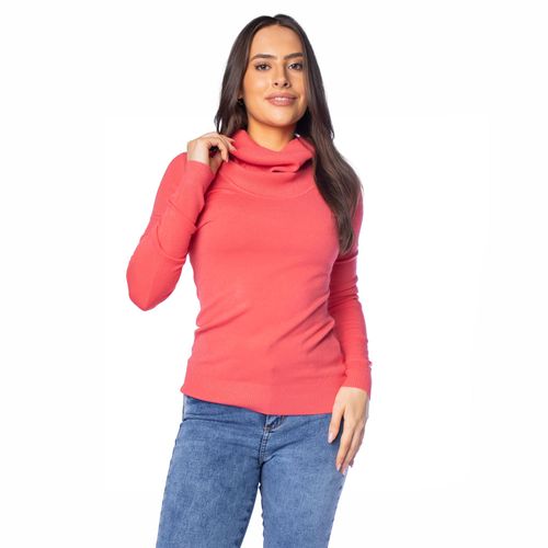 Blusa Feminina Facinelli Tricot Básica com Gola Alta Coral