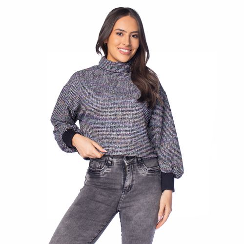 Blusão Crooped Feminino Rovitex Gola Alta Colorido Preto