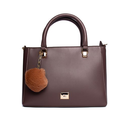 Bolsa Feminina Rafitthy Tote Média com Pompom Marrom Escuro